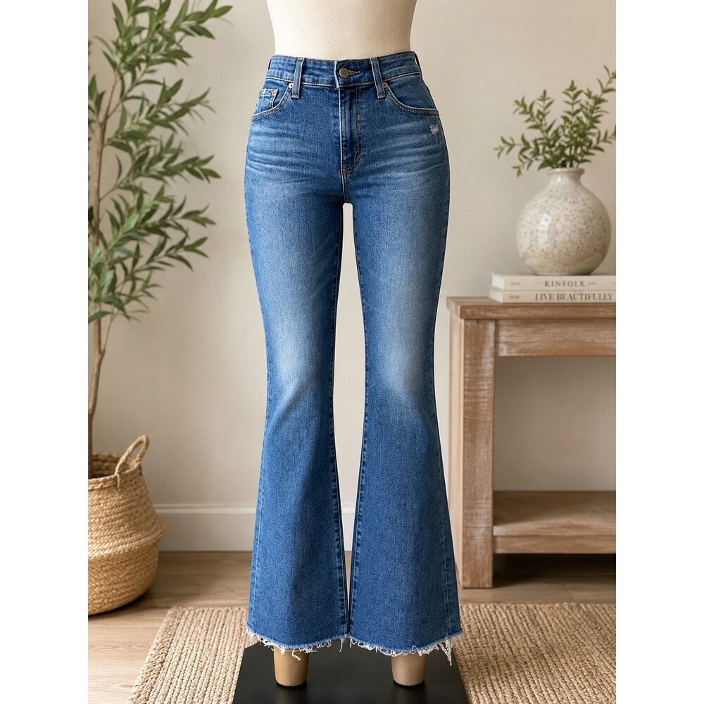 AG Adriano Goldschmied Women's Medium Wash Blue High Rise Flared Jeans - 28x32